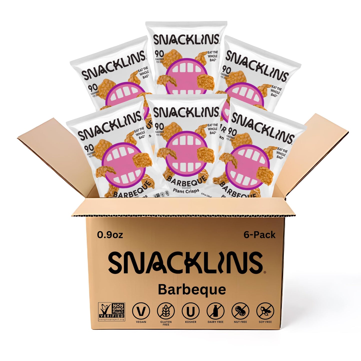 Snacklins Plant Based Crisps Barbeque Flavor Cracklins - Gluten Free, Grain Free, 100% Kosher, Vegan Healthy Snacks, Crunchy Puf