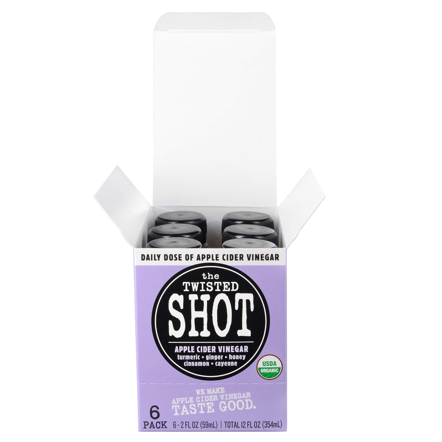 The Twisted Shot | Organic Apple Cider Vinegar Wellness Shots With Ginger, Turmeric, Honey, Cinnamon And Cayenne | Digestion, Immunity And Gut Health Support | Ready To Drink | 6, 2 Oz Mini Bottles
