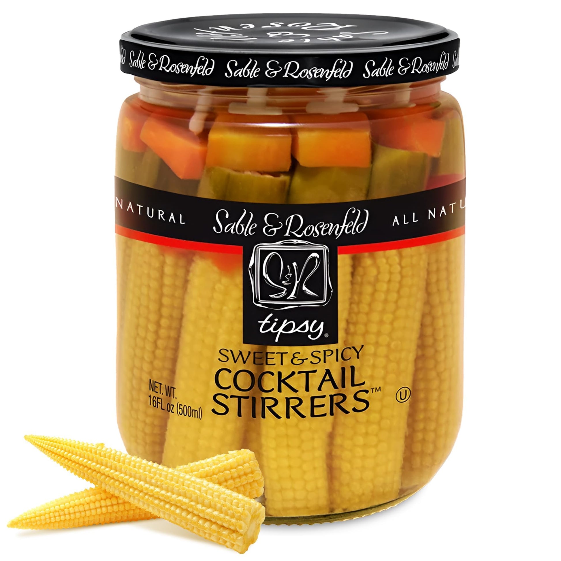 Sable & Rosenfeld Sweet & Spicy Cocktail Stirrers, Pickled Vegetables Skewers, 16 Fl Oz (Pack of 1)