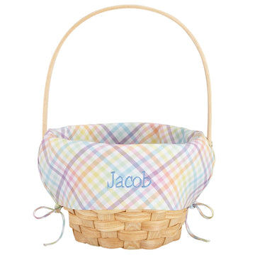 Let'S Make Memories Personalized Create Your Own Wicker Easter Basket - Blue Gingham Design - Basket Only - Customize With Any N