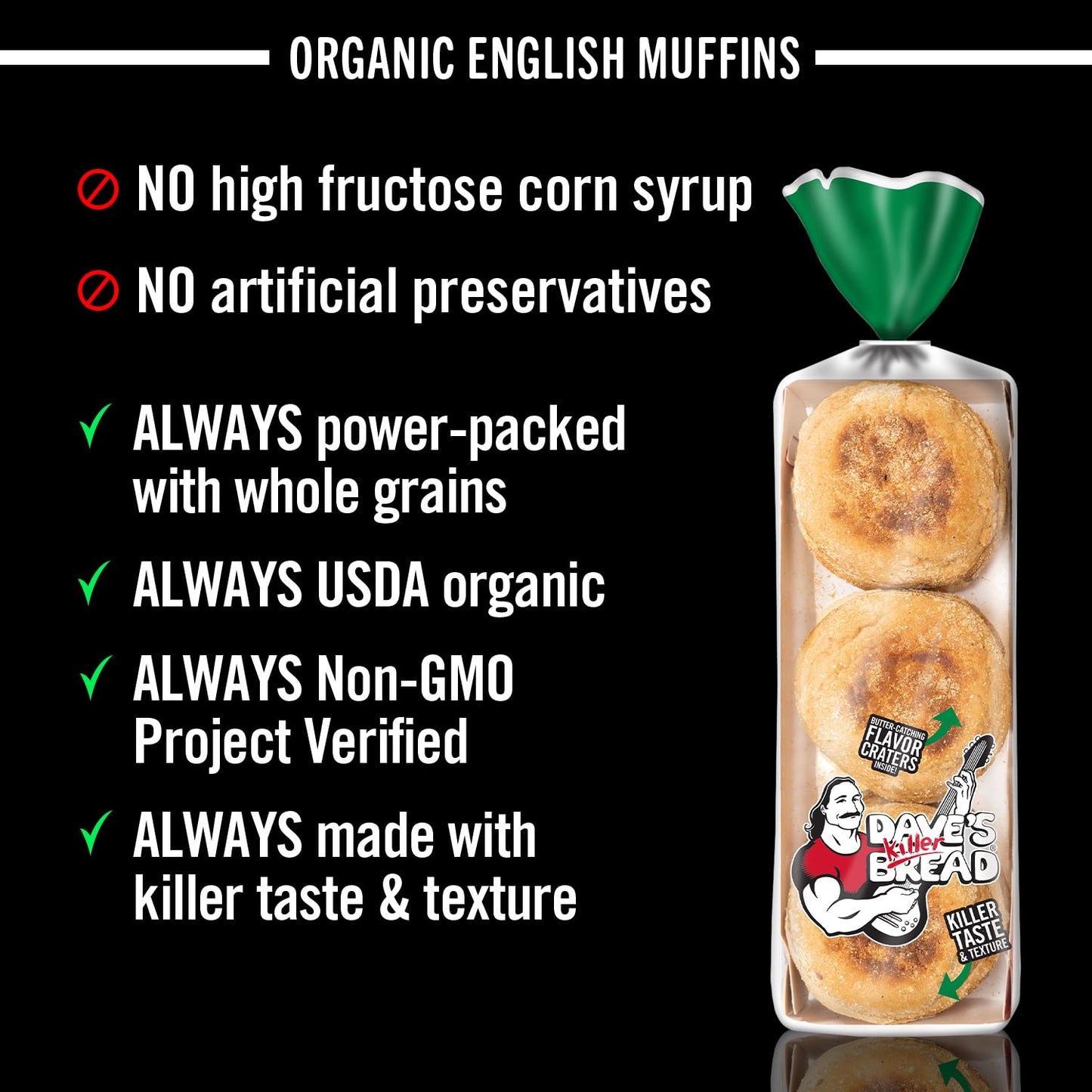 Daves Killer Bread Rockin Grains English Muffins, Organic Whole Grain English Muffins, 6 Count