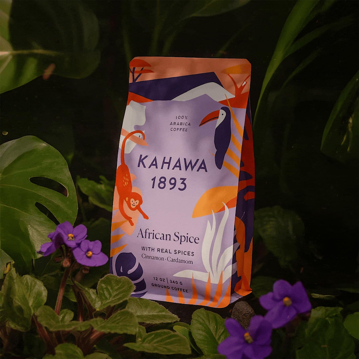 KAHAWA 1893 Ground Coffee Medium Roast with Cinnamon, Cardamom & Clove, 12 Oz, Organically Grown, Ethically Sourced