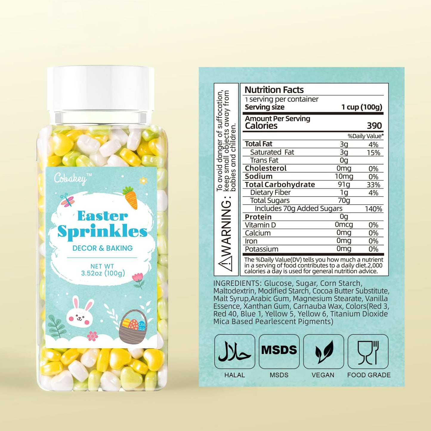 Cobakey Easter Sprinkles For Cookies 3.52 Ounce Spring Sprinkles For Baking Yellow & Green Edible Heart Perfect For Easter Cake