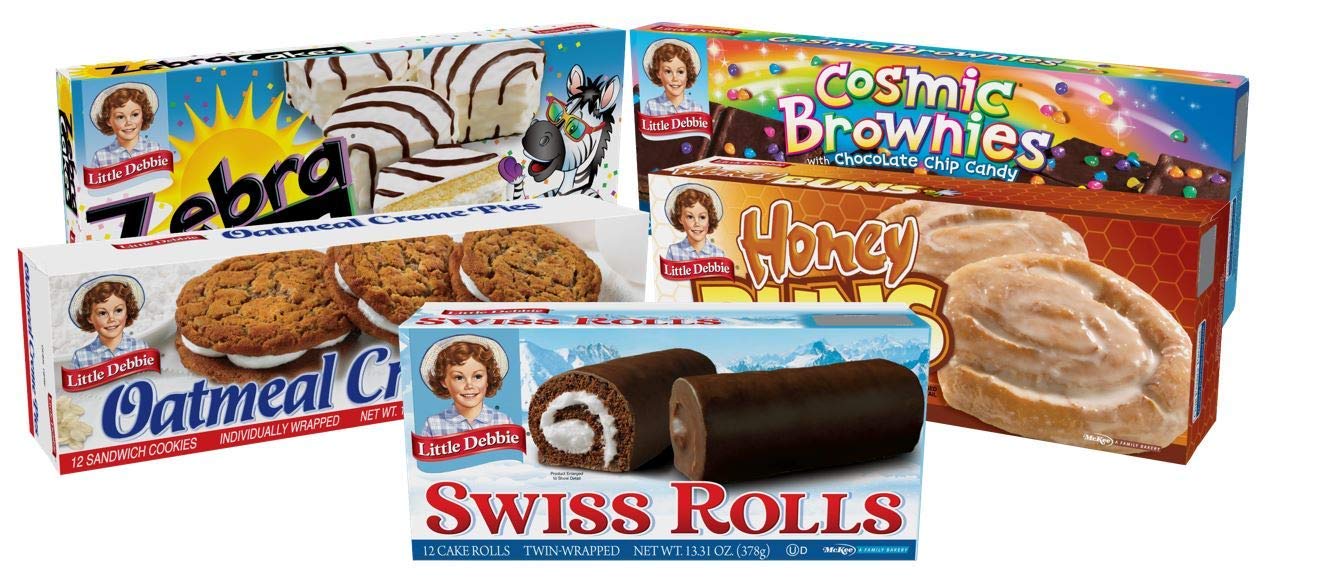 Little Debbie Variety Pack, 1 Box Each Of Zebra Cakes, Cosmic Brownies, Honey Buns, Oatmeal Creme Pies, And Swiss Rolls, 48 Piec
