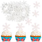 50 PCS White Edible Snowflake Cupcake Toppers Winter Frozen Snowflake Cupcake Picks Rice Paper Snowflake Cake Decorations for Wi