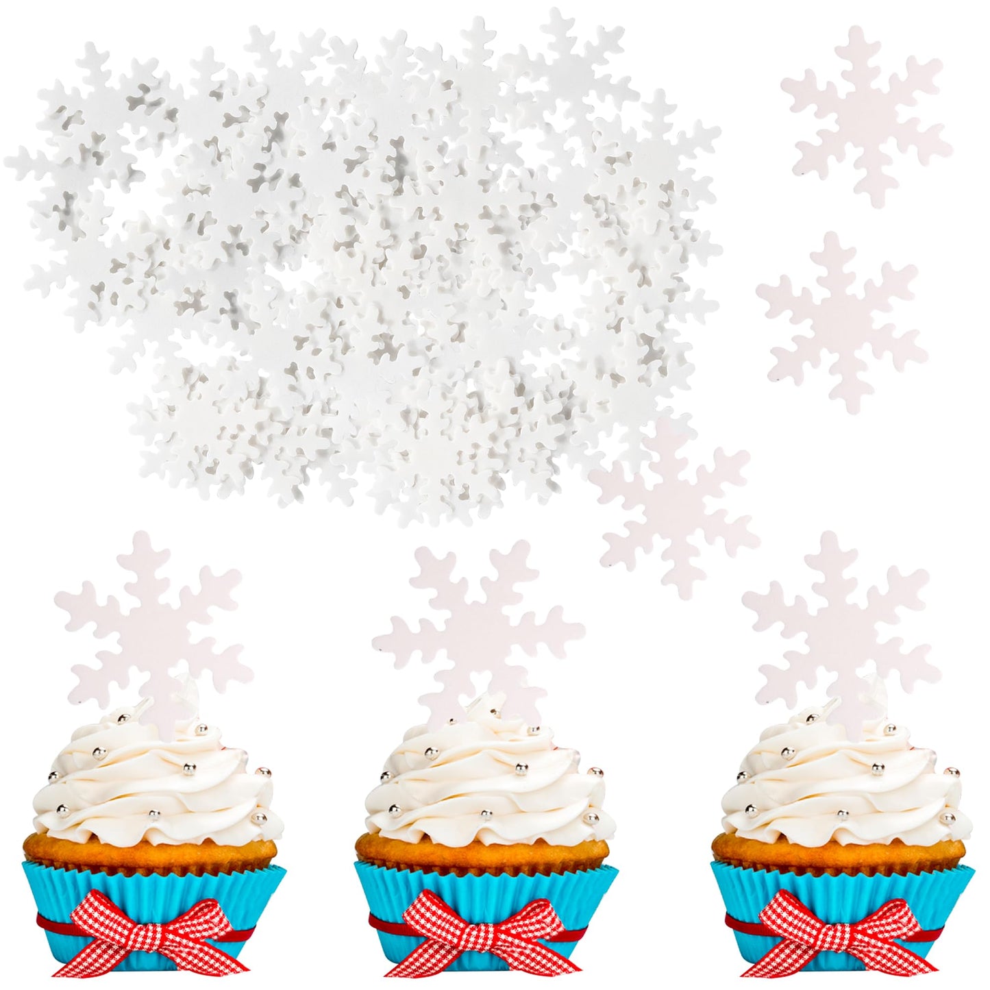 50 PCS White Edible Snowflake Cupcake Toppers Winter Frozen Snowflake Cupcake Picks Rice Paper Snowflake Cake Decorations for Wi