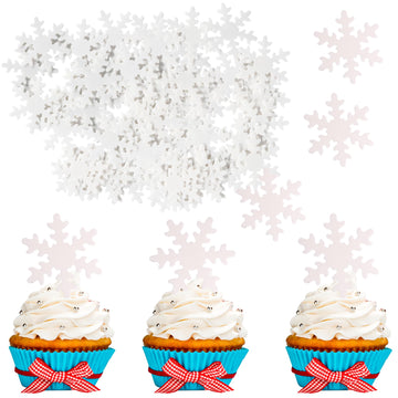 50 PCS White Edible Snowflake Cupcake Toppers Winter Frozen Snowflake Cupcake Picks Rice Paper Snowflake Cake Decorations for Wi