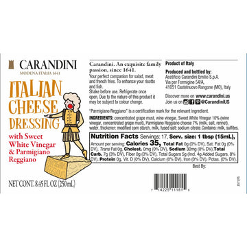 Carandini Italian Cheese Dressing With Sweet White Vinegar & Parmigiano Reggiano Dop - Gourmet, Gluten-Free, Light & Creamy, Swe
