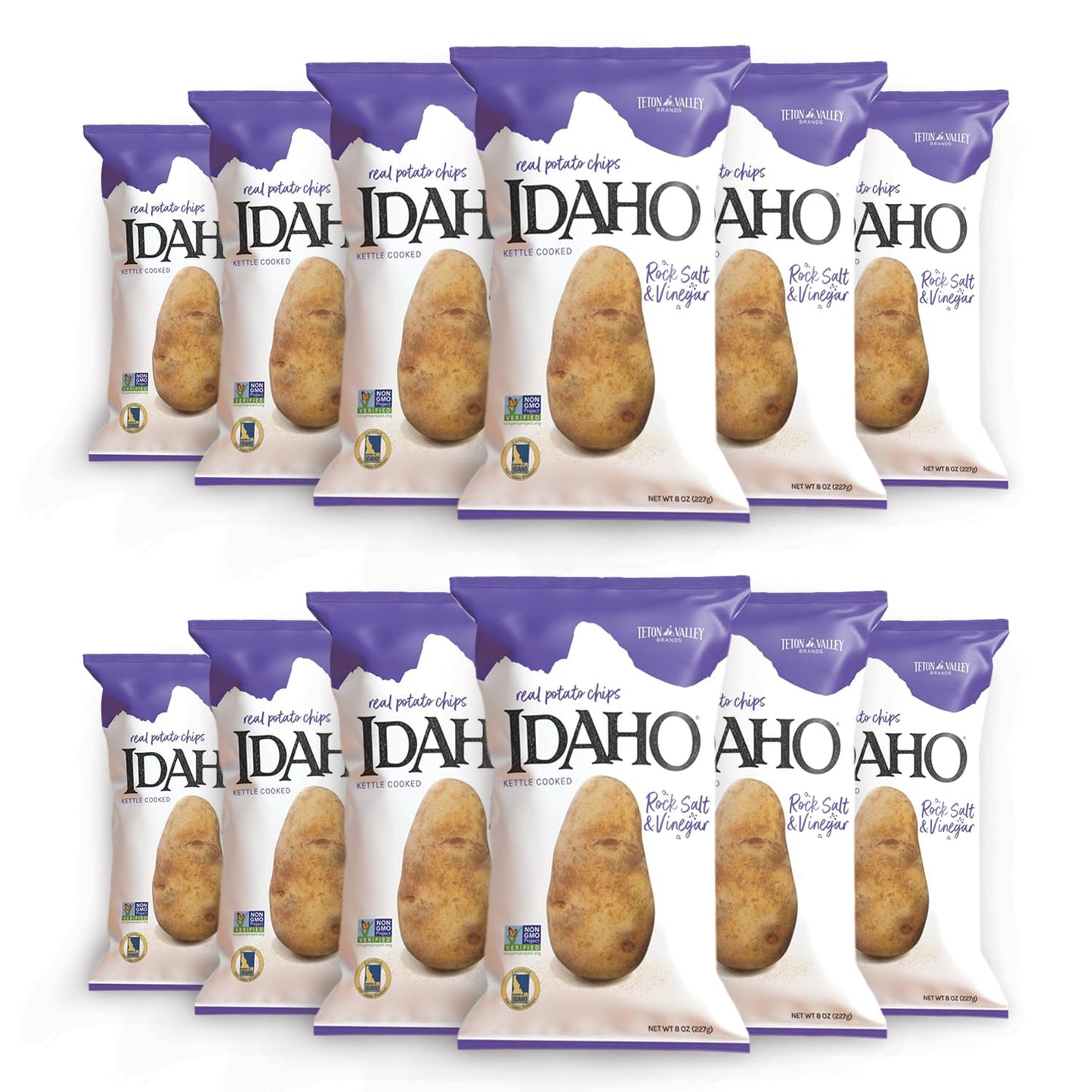 Teton Valley Brands Kettle Cooked Salt and Vinegar Potato Chips - Non-GMO - 7 Oz (12 Pack)