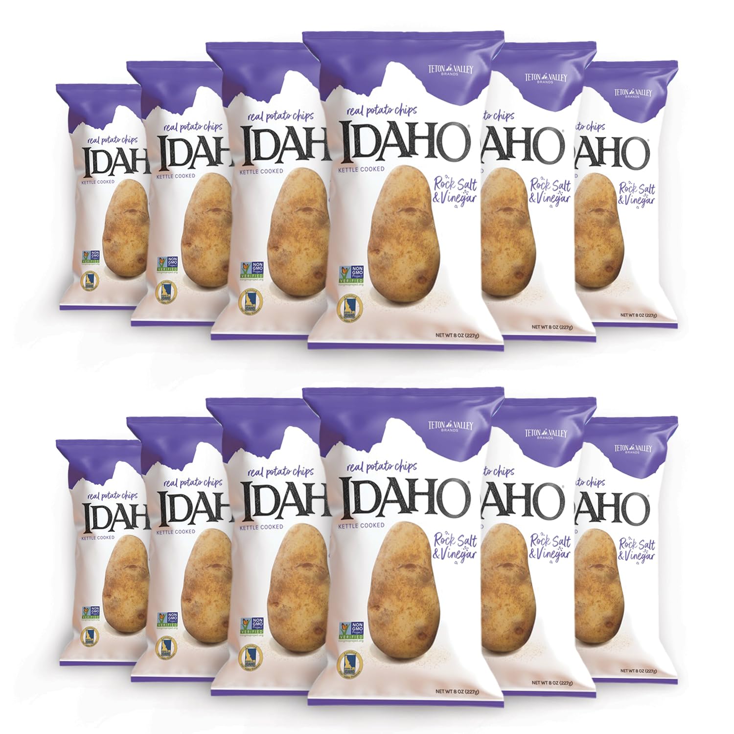 Teton Valley Brands Kettle Cooked Salt and Vinegar Potato Chips - Non-GMO - 7 Oz (12 Pack)