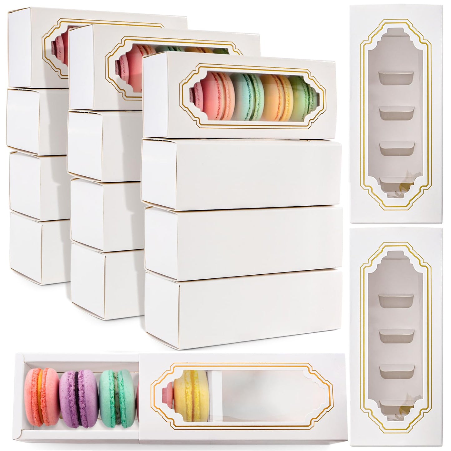 Nicunom 50 Pack Macaron Boxes With Clear Window, Small Macaron Packaging Container Pastry Cookie Candy Strawberry Boxes For 5 Bakery Cocoa Truffle Dessert Wedding Gift
