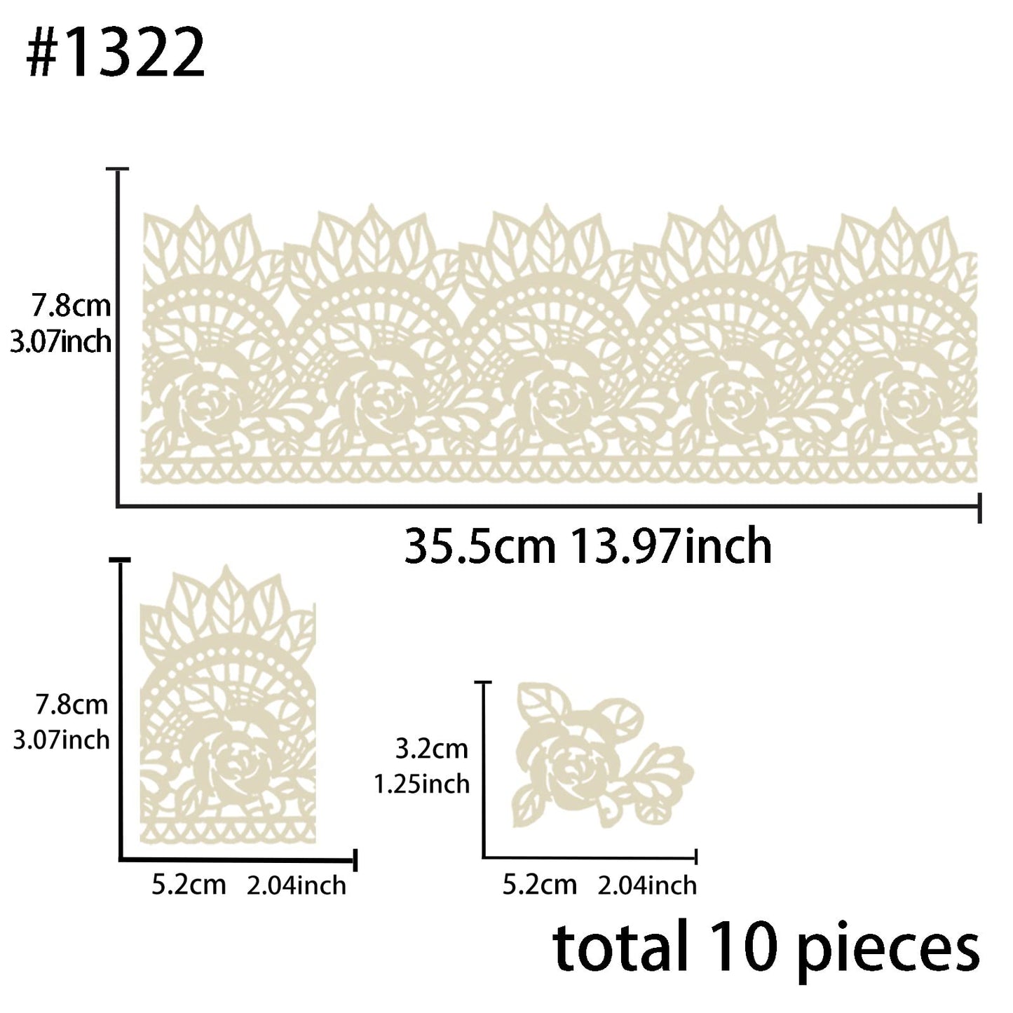 FUNSHOWCASE Edible Cake Lace Rose Scallop Set - 14-inch, 10 Count, Ivory White, Model 1322
