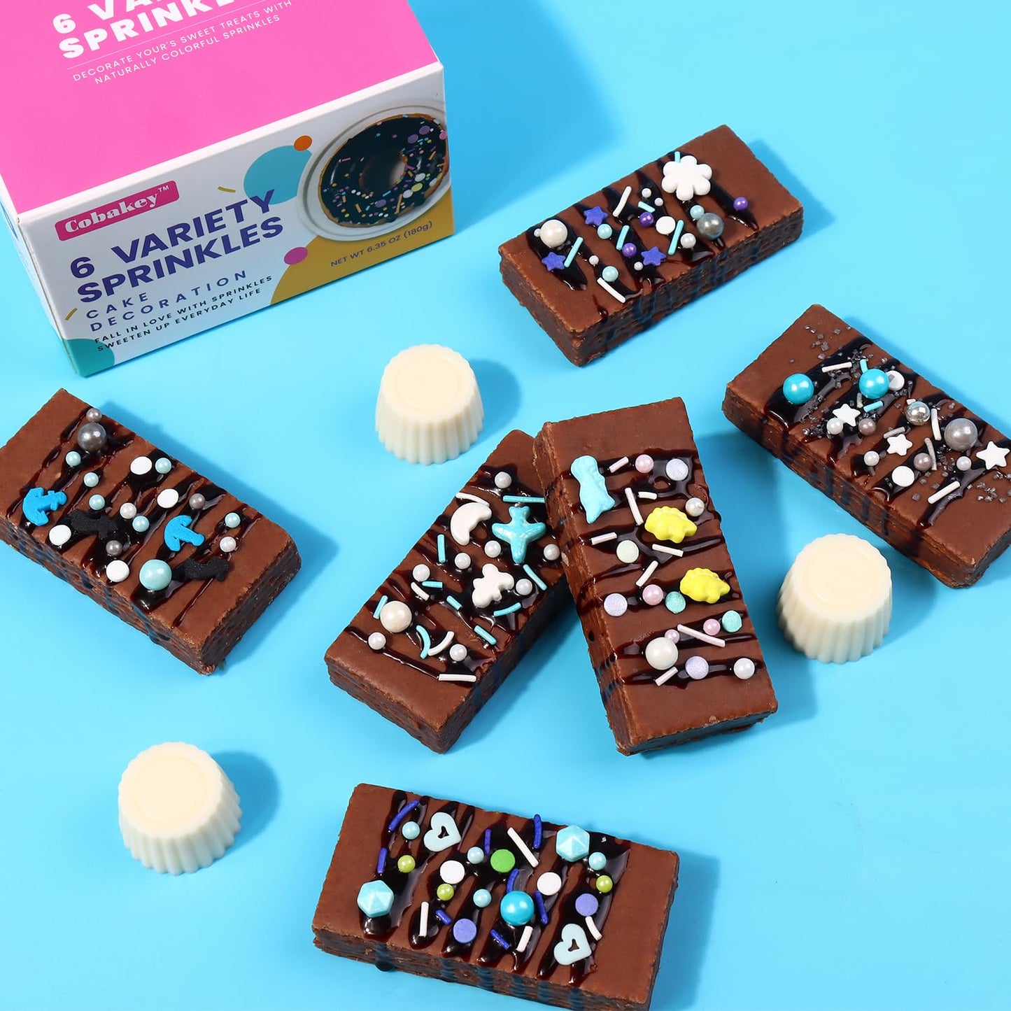 Sprinkles For Cake Decorating, Cupcake, Cookies, Ice Cream Topper, 6 Packs Blue Sprinkles, Winter Snowflakes Sprinkles, Six Of A