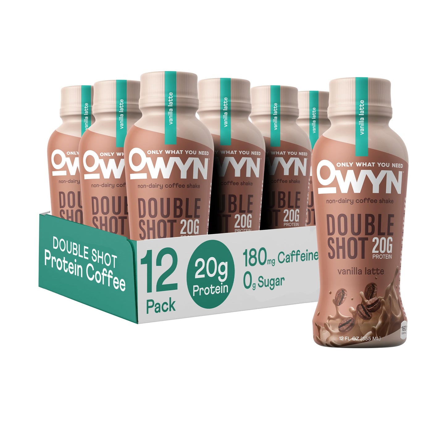 OWYN Dairy Free Keto Protein Coffee Shake, Vanilla Latte, 20g Protein, 180mg Caffeine, 12 Fl Oz (Pack of 12)