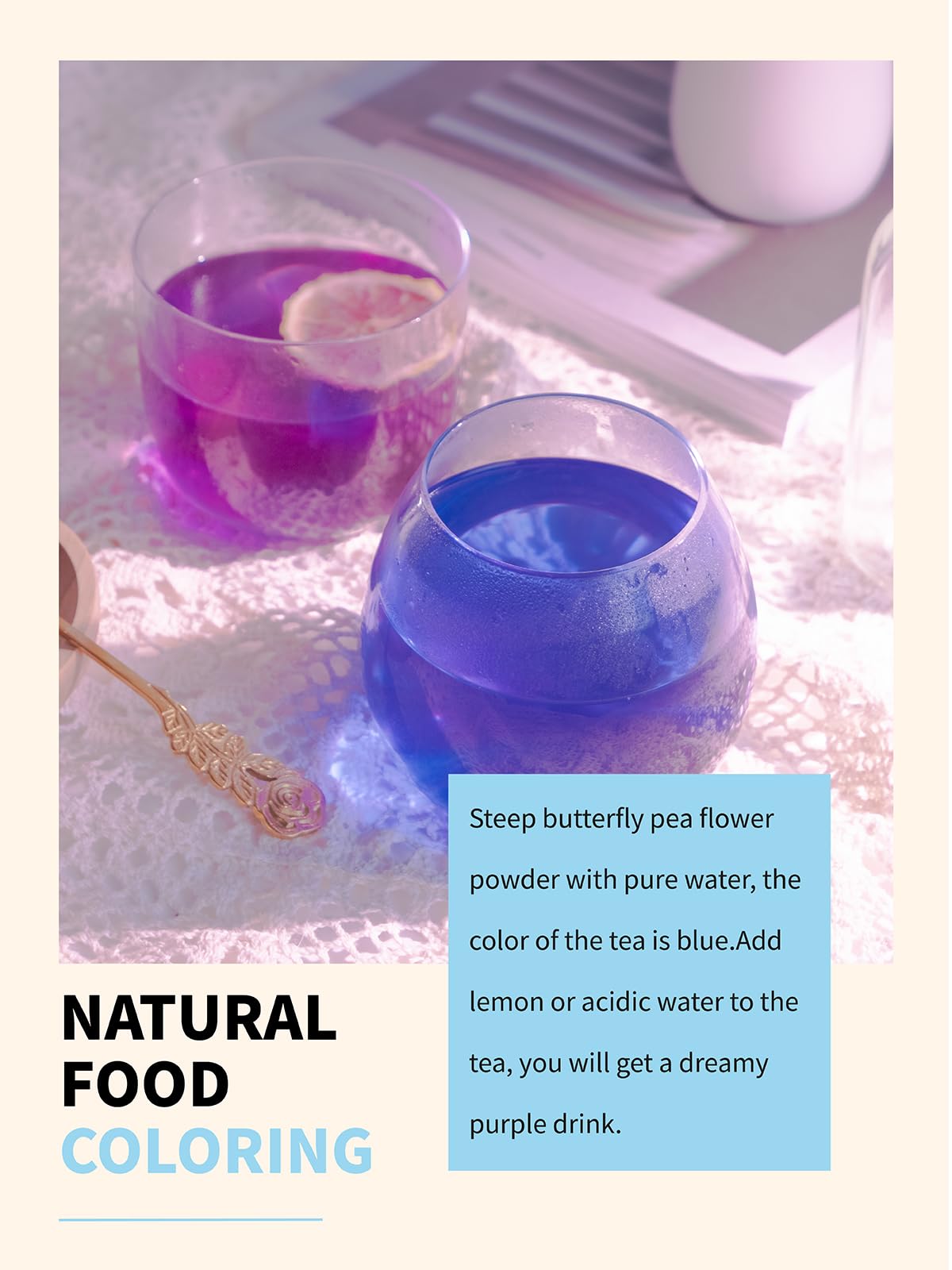 TeeLux Butterfly Pea Flower Powder - Natural Tea for Blue & Purple Drinks - 7oz/200g
