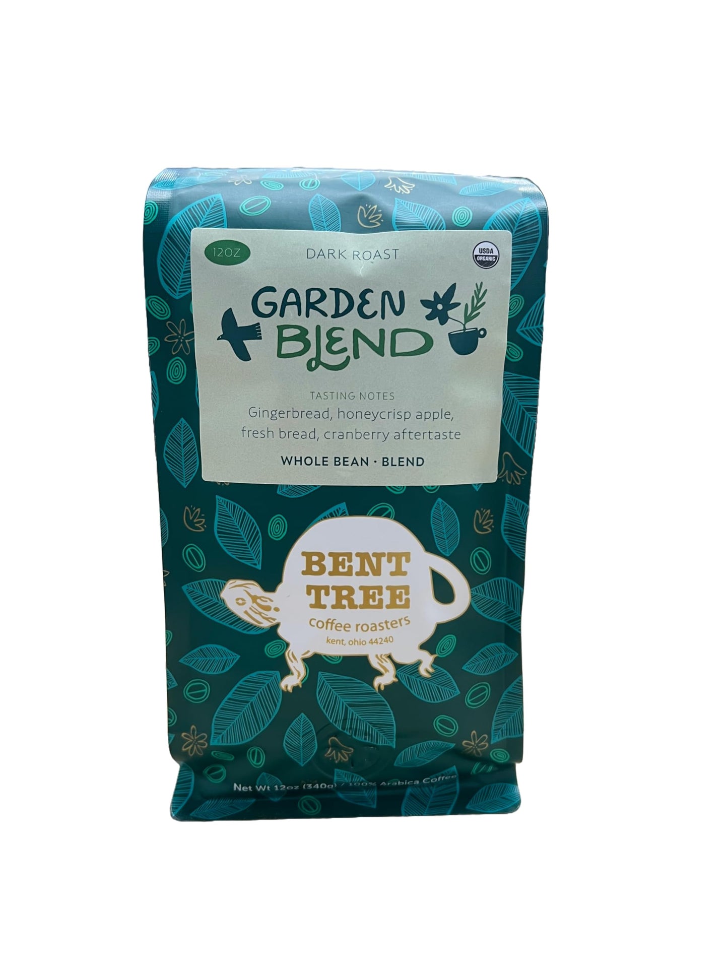 Bent Tree Coffee Roasters Organic Coffee, Garden Blend, Dark Roast, 12oz Whole Bean