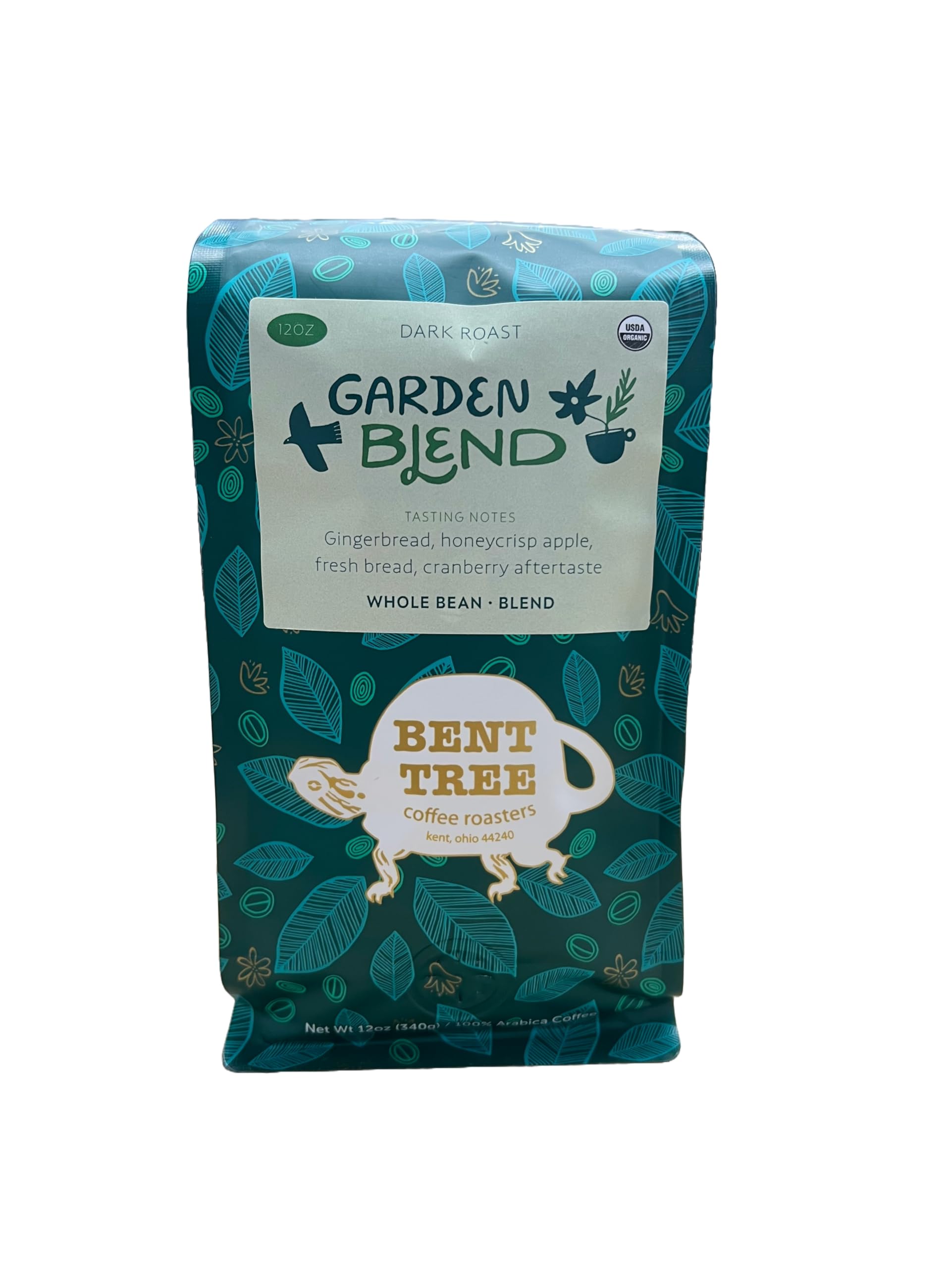 Bent Tree Coffee Roasters Organic Coffee, Garden Blend, Dark Roast, 12oz Whole Bean