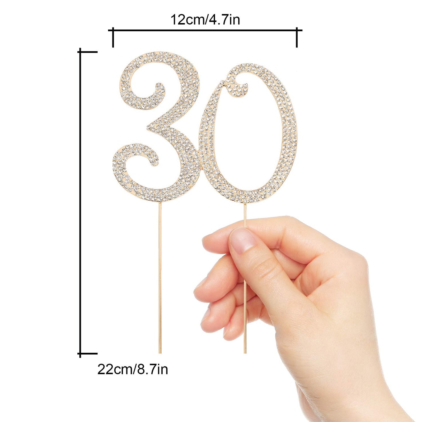 Hatcher lee 30th Birthday Cake Topper - Bling Crystal Gold Decoration, Model HCL-016