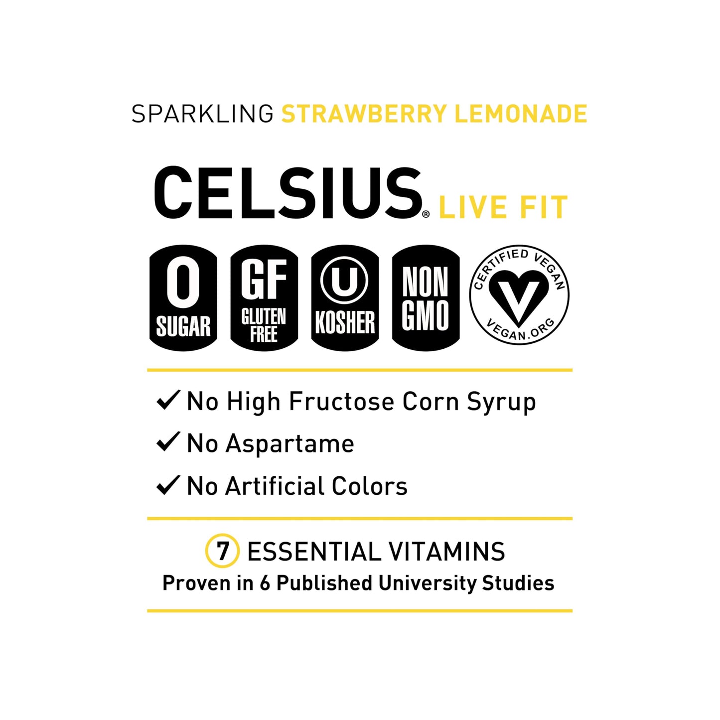 CELSIUS Sparkling Energy Drink, Strawberry Lemonade Flavor, 12 Fl Oz, Pack of 12, Model FGSS1254