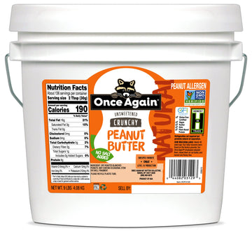 Once Again Natural, Crunchy Peanut Butter, 9lb Bucket (same as 9 jars)- Salt Free, Unsweetened - Gluten Free Certified, Vegan, K