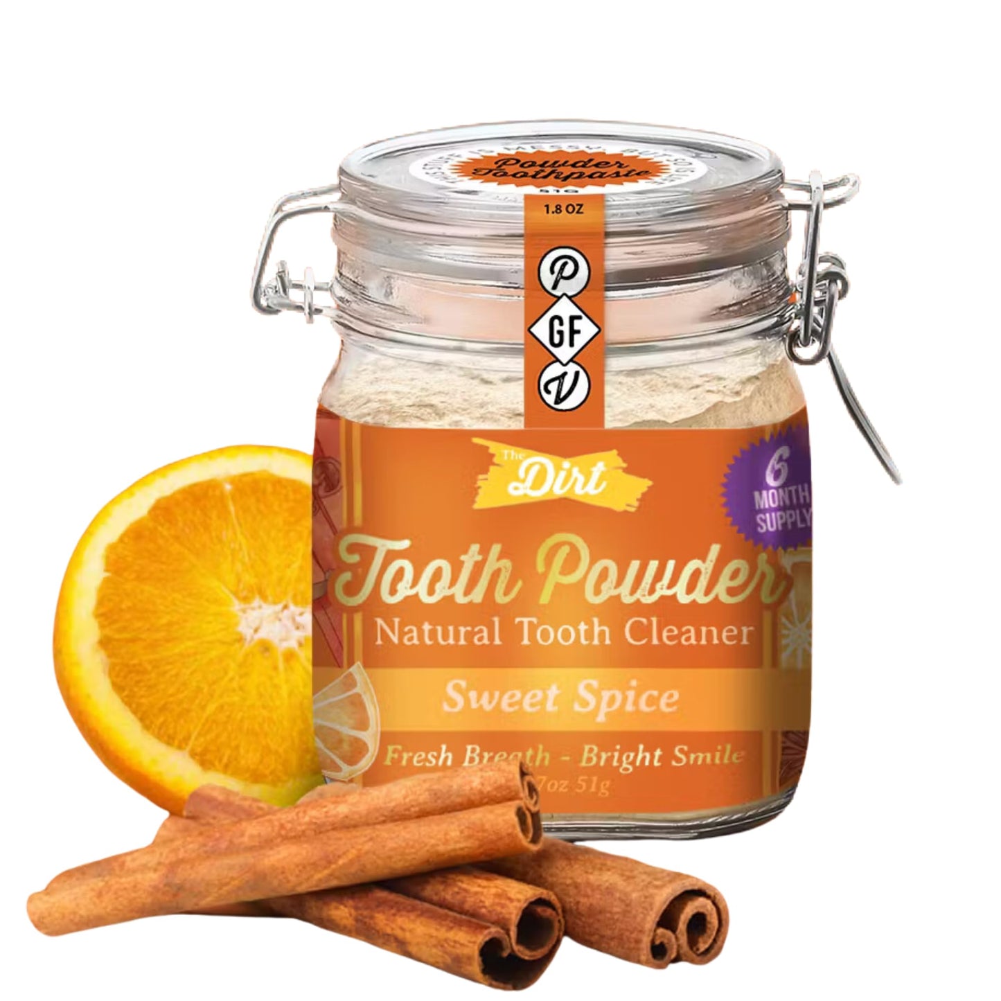 The Dirt Tooth Powder - Natural Fluoride-Free Toothpaste Alternative, Vegan - Essential Oils & Bentonite Clay (Sweet Spice, 51G: