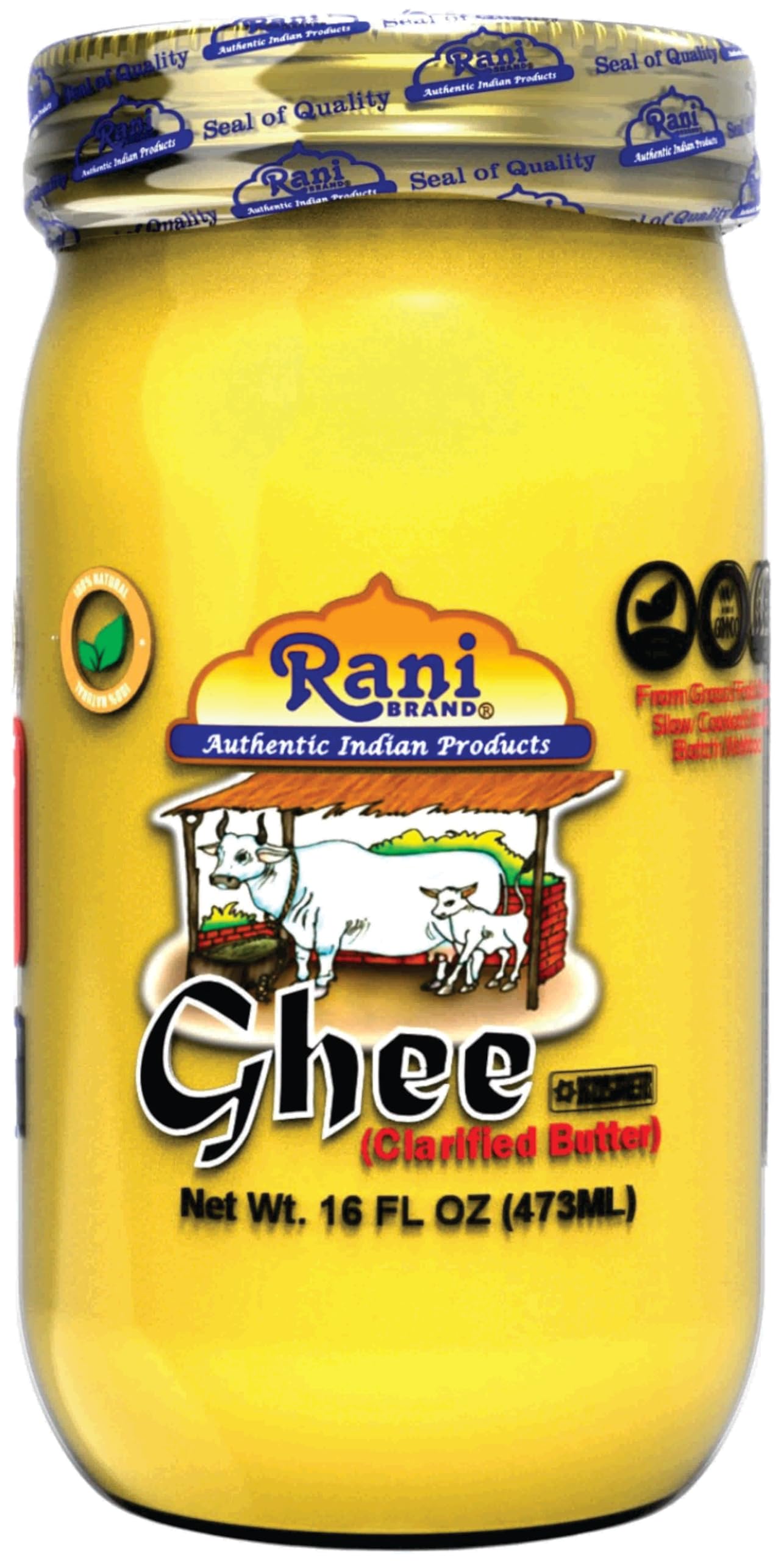 Rani Ghee Pure & Natural from Grass Fed Cows (Clarified Butter) 16oz (1lb) 454g ~ Glass Jar | Paleo & Keto Friendly | Gluten Fre