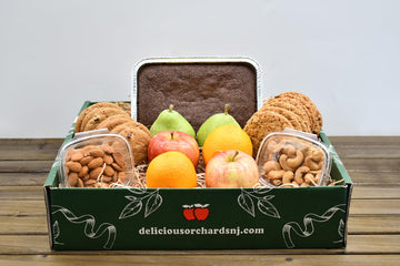 Delicious Orchards Sweet Treats & Fruit Gift Box - Assorted Fruits, Bakery, & Nuts - Decorative Packaging for Any Occasion