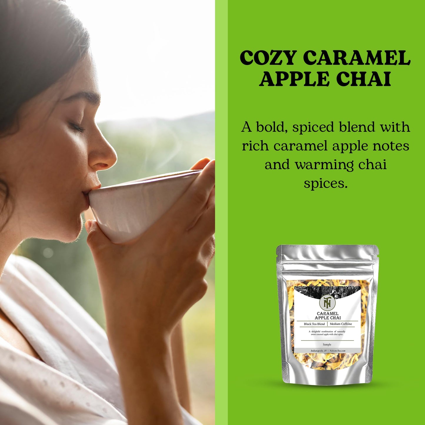 Nelson'S Tea Caramel Apple Chai Tea Loose Leaf - Cut & Sifted Red Rooibos Loose Leaf Tea, Black Tea With Cinnamon Chips, Pepperc