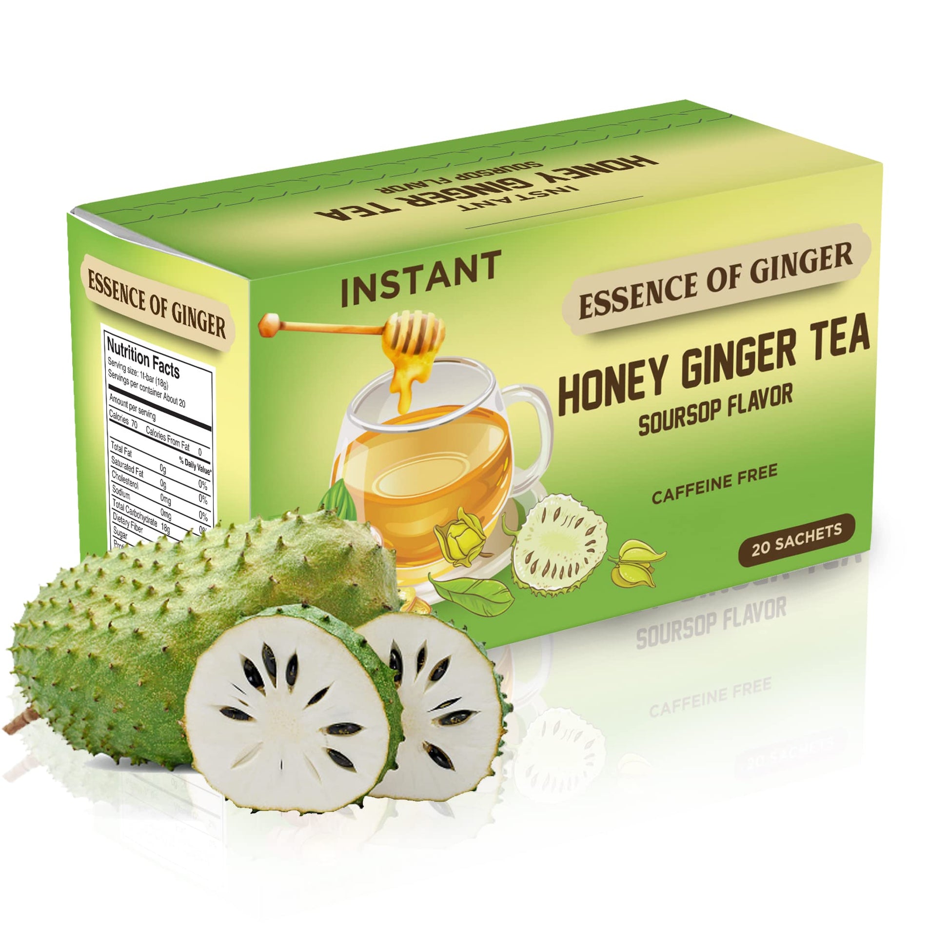 Elephant Park Ginger Tea - Natural Soursop Graviola Honey Instant Tea Bags - 20 Packets - Caffeine Free