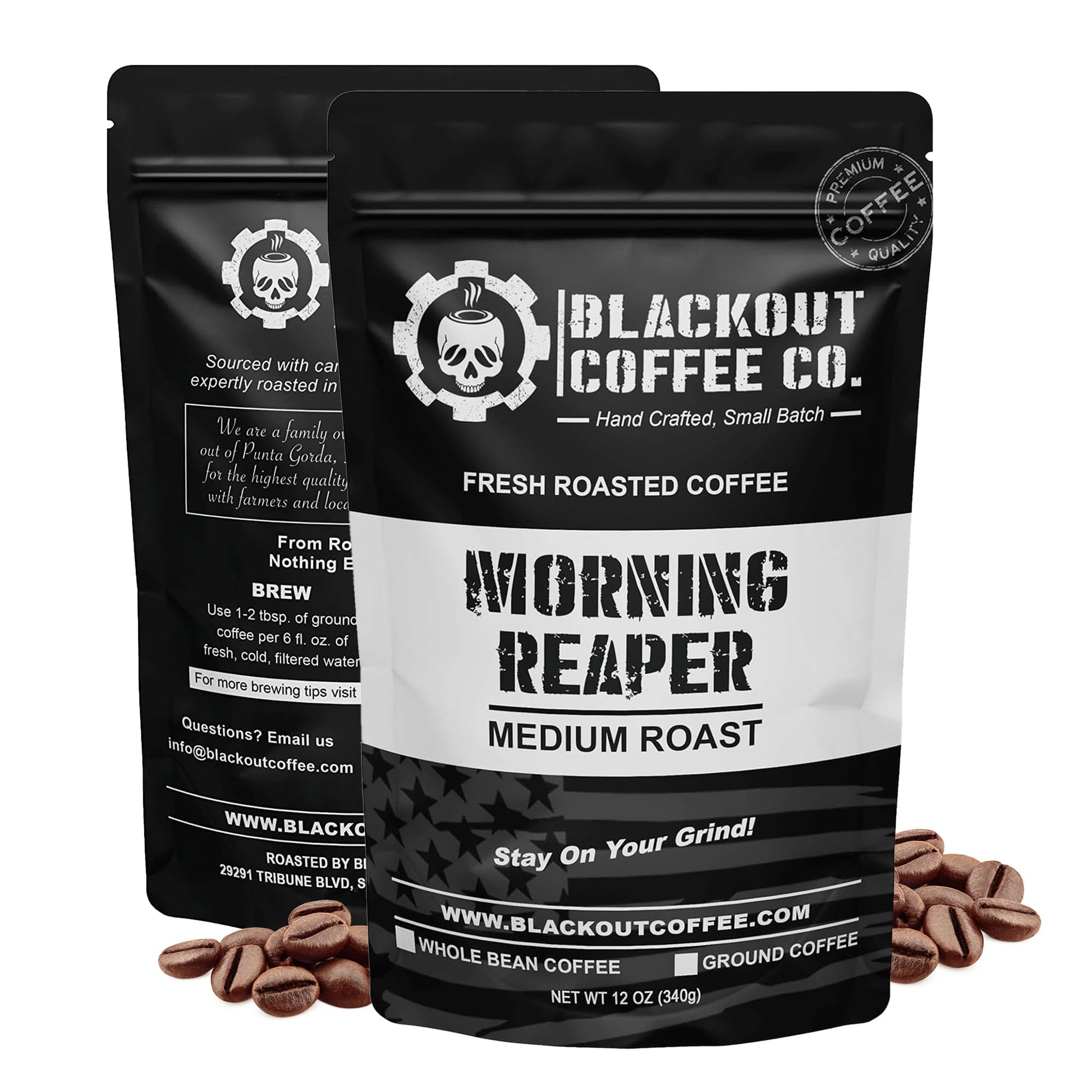 Blackout Coffee Morning Reaper Ground Coffee - Medium Roast, Bold & Strong Flavor - Freshly Roasted 12oz Bag, American Made