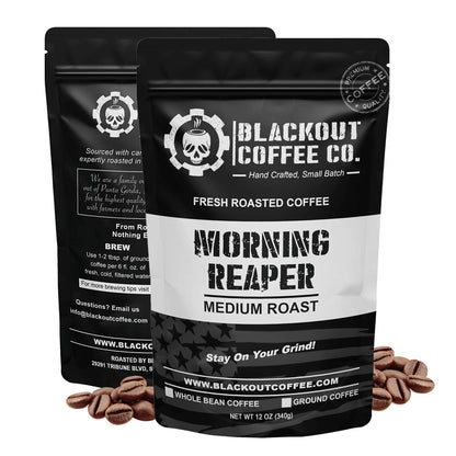 Blackout Coffee Morning Reaper Ground Coffee - Medium Roast, Bold & Strong Flavor - Freshly Roasted 12oz Bag, American Made