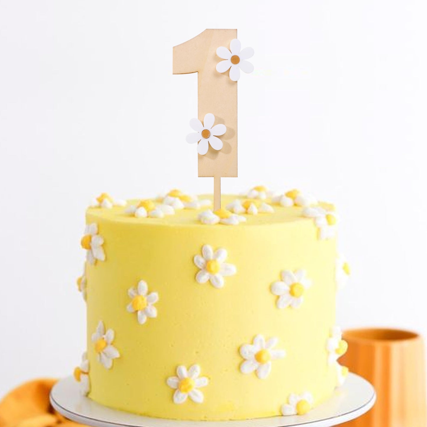 MAMUXI Wooden Daisy Cake Topper - Boho Retro Decor for 1st Birthday, Brown, Model Daisy