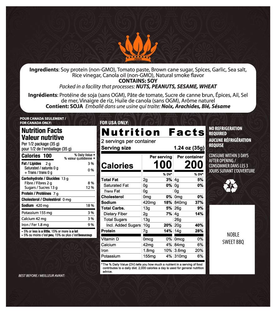 Noble Jerky - Vegan Jerky, Plant-Based High Protein Snack, Vegetarian, Non-GMO, BBQ Flavor, 3 Pack (70g Bags), 14g Protein Per B