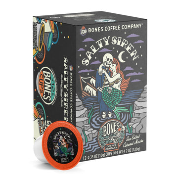 Bones Coffee Company Flavored Coffee Bones Cups Salty Siren Caramel Chocolate | 12Ct Single-Serve Coffee Pods Compatible With Keurig 1.0 & 2.0 Keurig Coffee Maker
