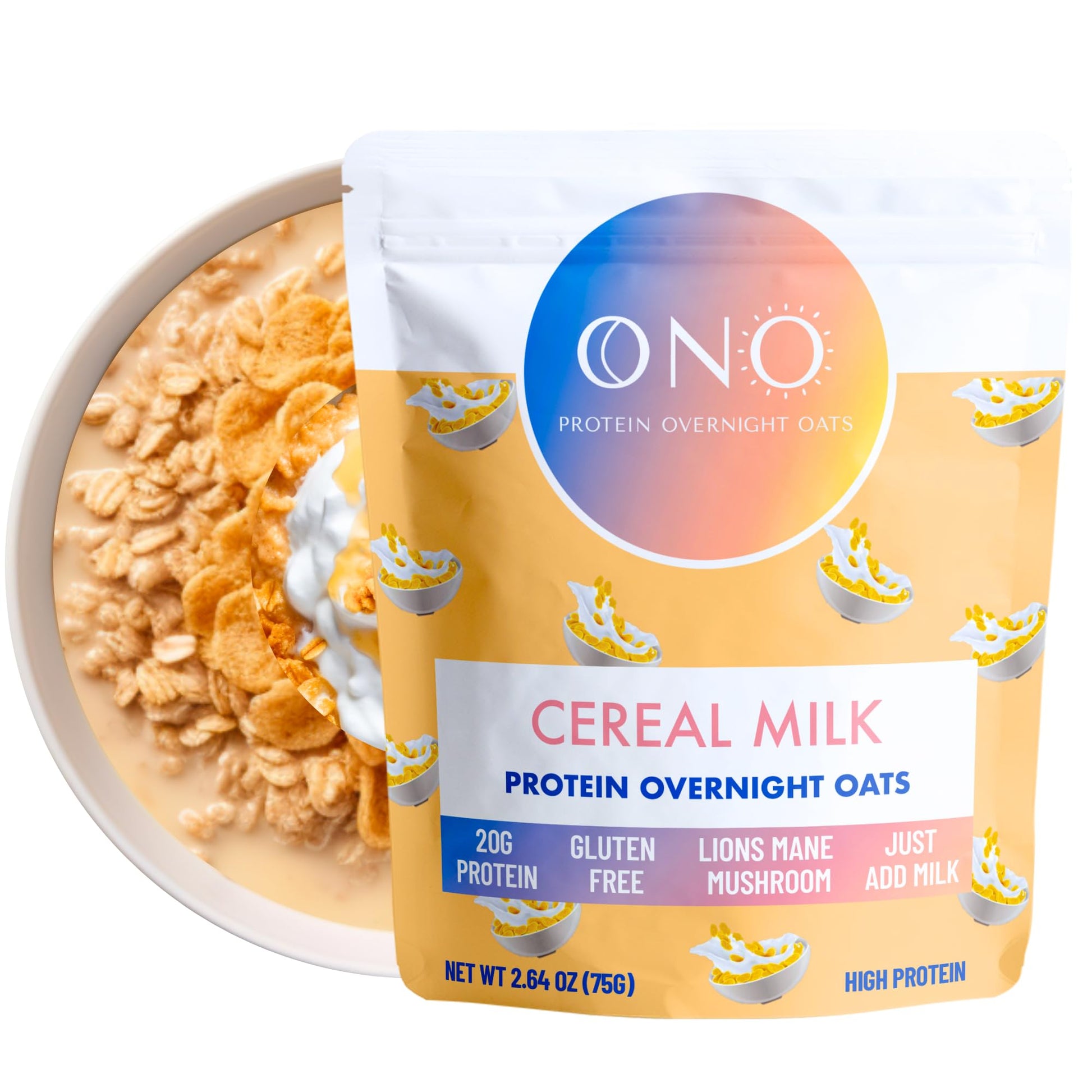 ONO Overnight Oats - Cereal Milk Protein Oatmeal (6 Pack)- 20g Whey Protein Powder, High Fiber, Low Sugar, Organic Gluten-Free O
