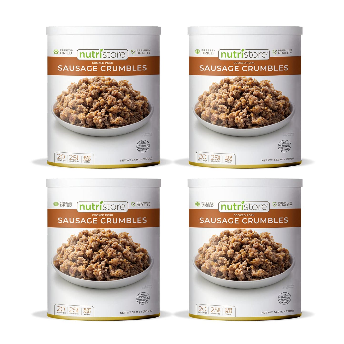 'Nutristore Freeze-Dried Sausage Crumbles (4-Pack) | Emergency Survival Bulk Food Storage | Premium Quality Meat | Perfect For L