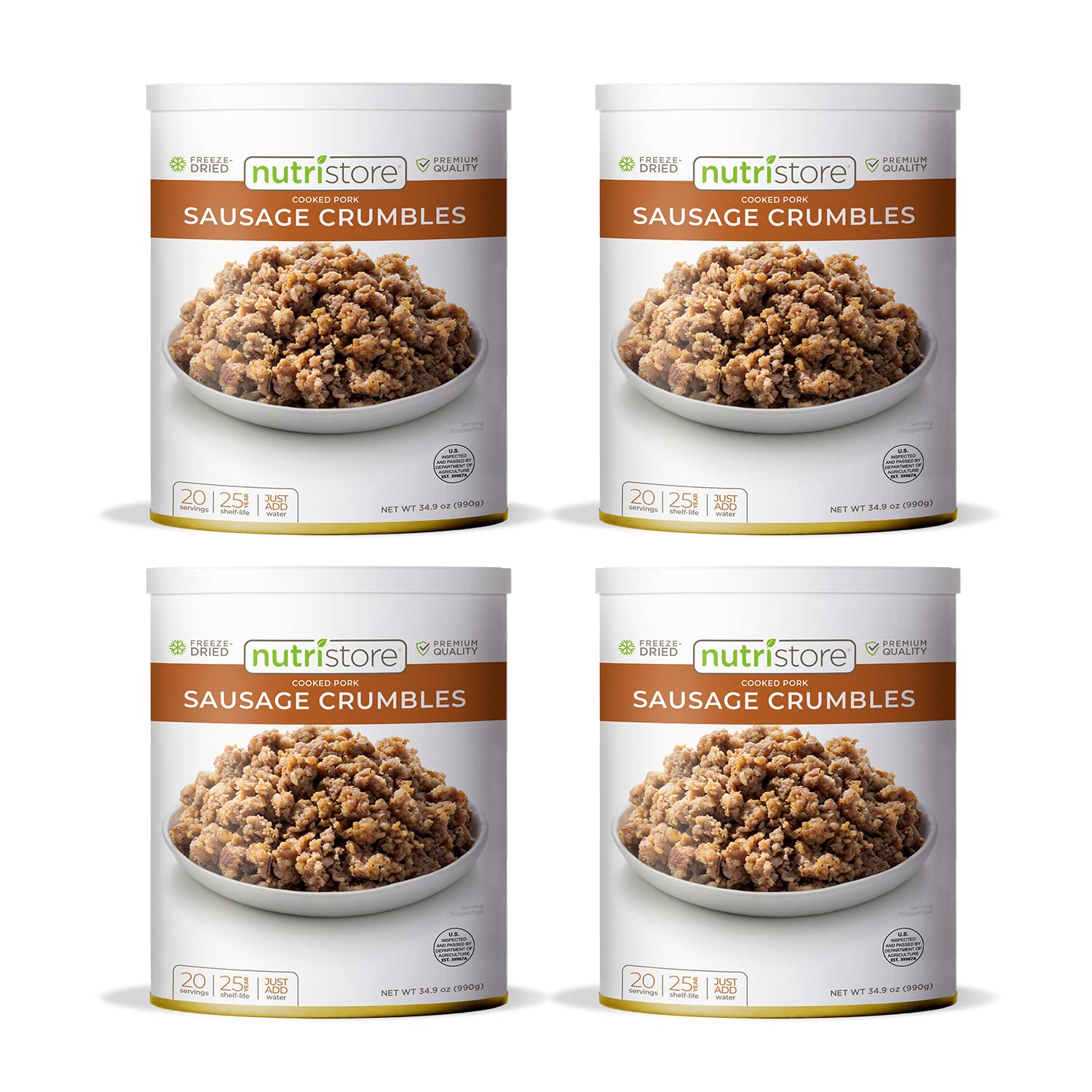 'Nutristore Freeze-Dried Sausage Crumbles (4-Pack) | Emergency Survival Bulk Food Storage | Premium Quality Meat | Perfect For L