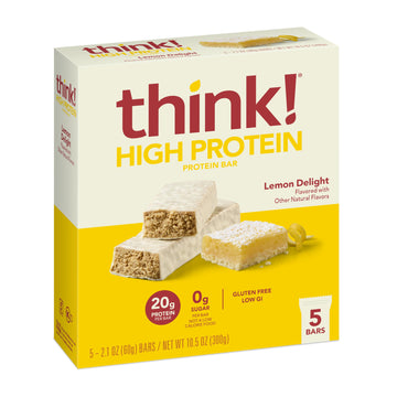 Think! Protein Bars, High Protein Snacks, Gluten Free, Kosher Friendly, Lemon Delight, Nutrition Bars, 2.1 Oz Per Bar, 30 Count 