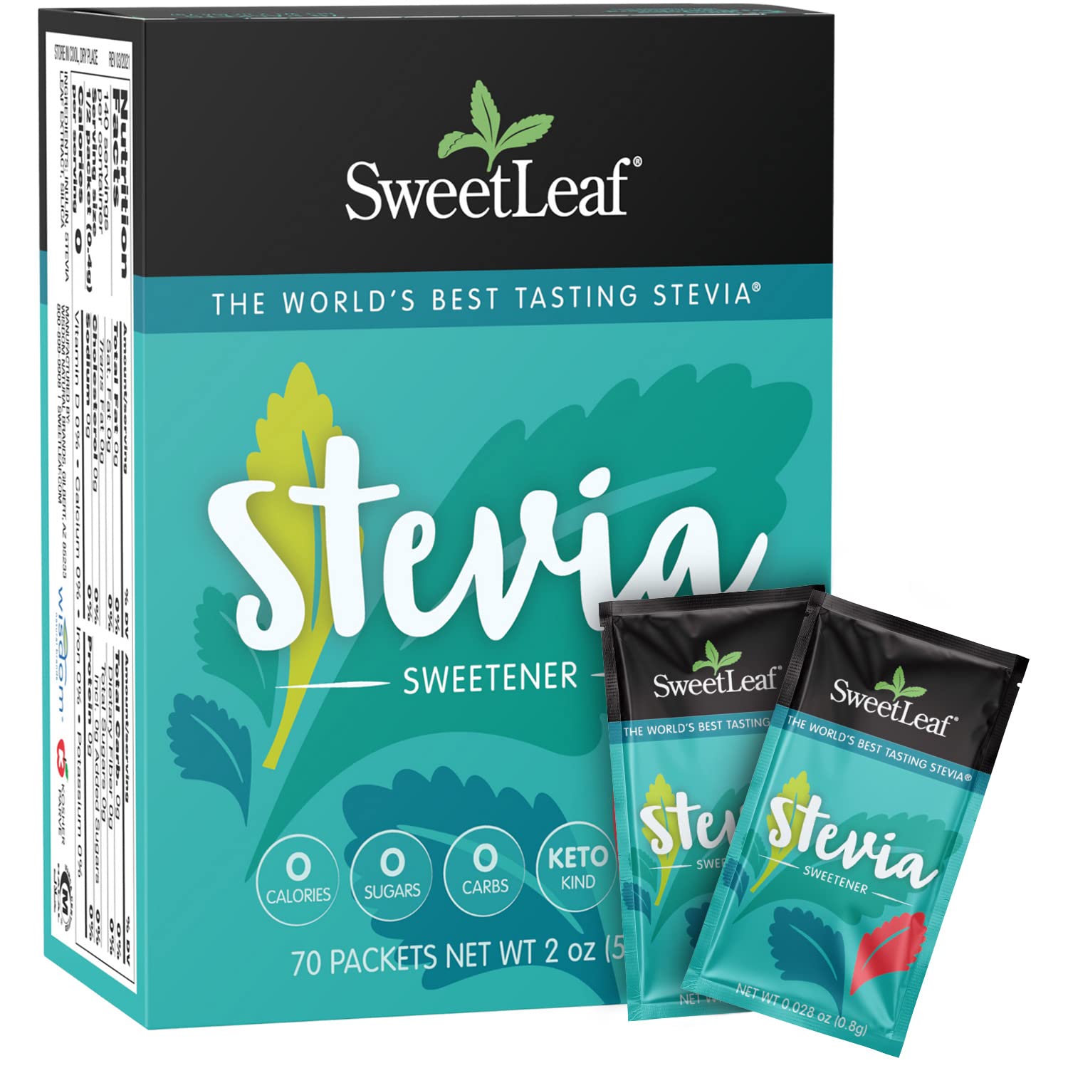 Sweetleaf Stevia Packets - Zero Calorie Stevia Powder, No Bitter Aftertaste, Sugar Substitute For Keto Coffee, Nothing Artificia