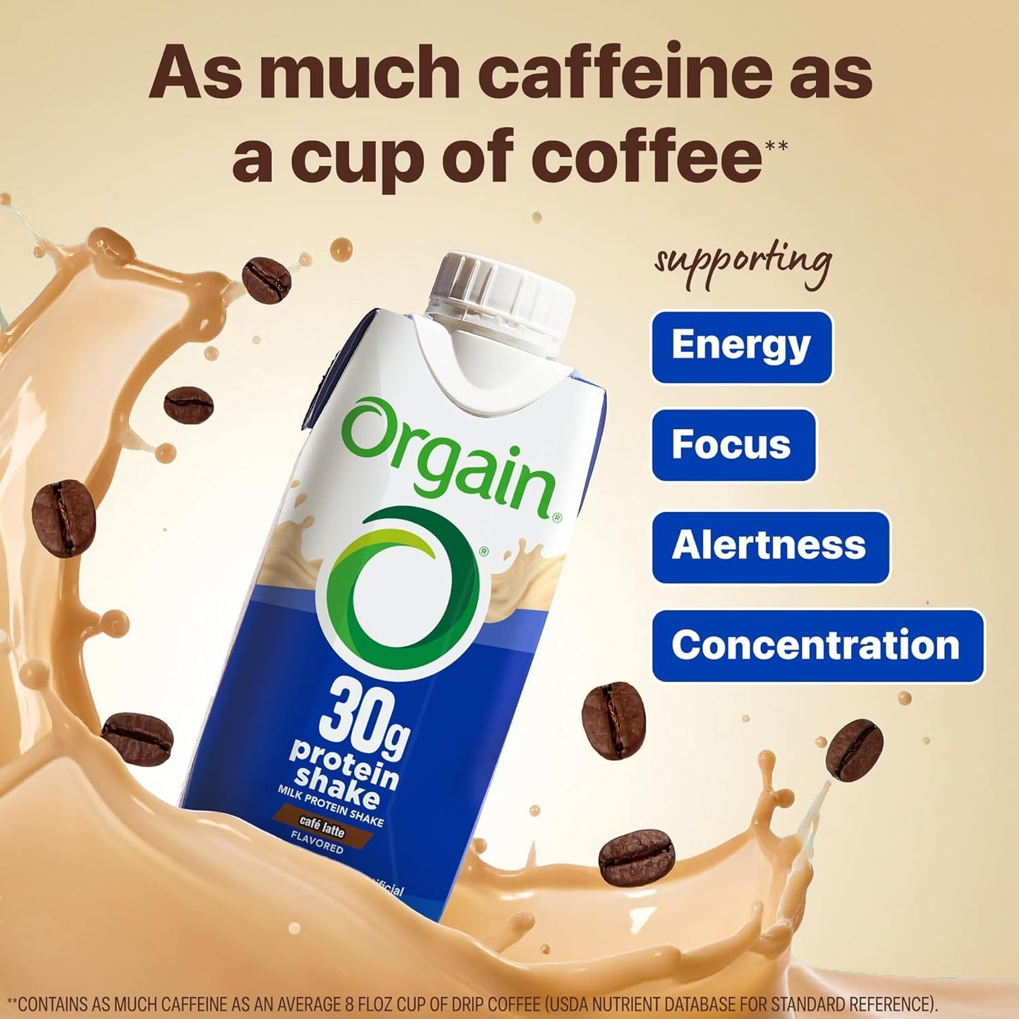 Orgain High Protein Shake, Café Latte, 30g Protein, 5g BCAAs, 11 Fl Oz (12 Pack), Keto Friendly, Gluten-Free, Ready to Drink