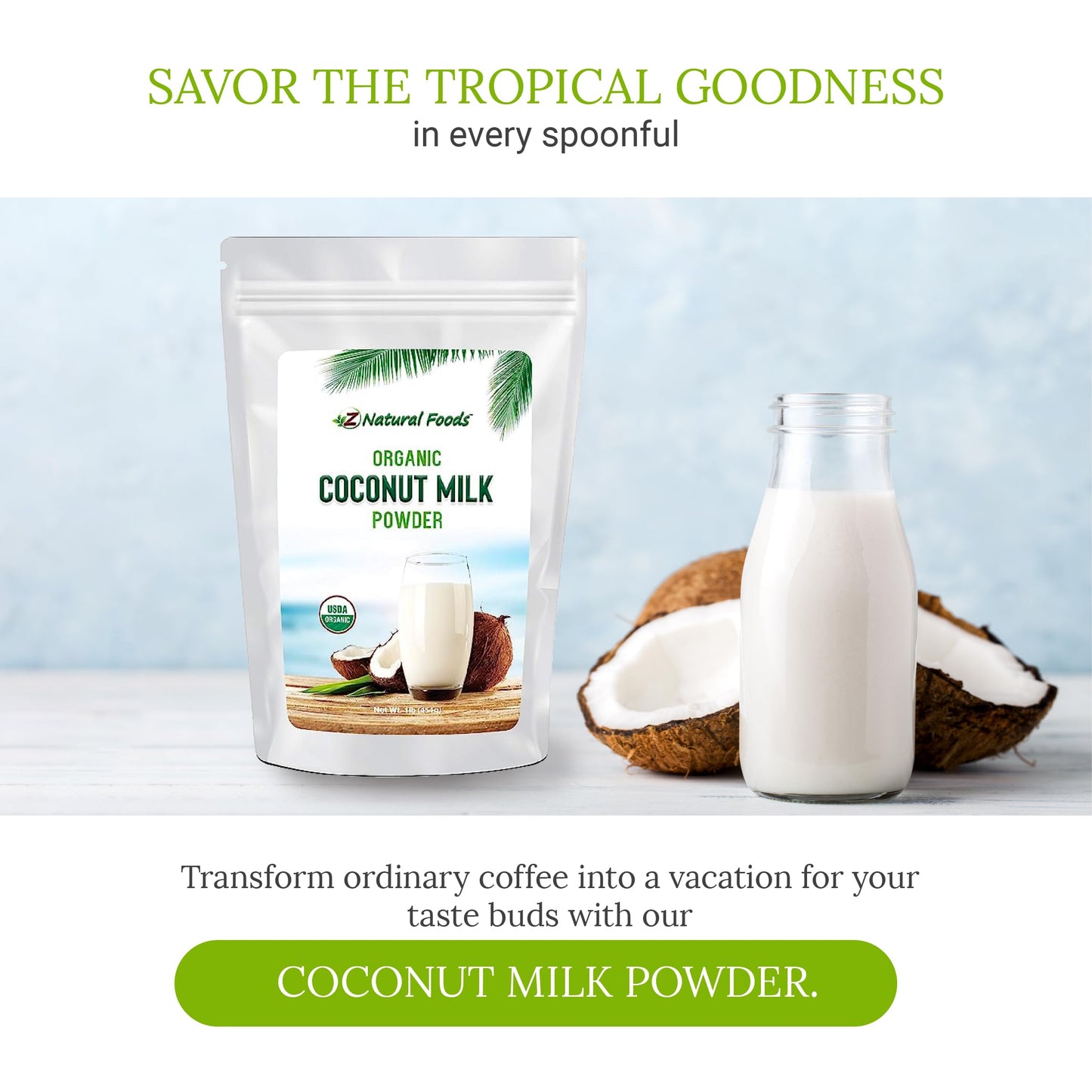 Z Natural Foods Organic Coconut Milk Powder, Unsweetened, 16 oz, Dairy-Free, Gluten-Free, Non-GMO, Vegan Alternative for Coffee & Smoothies
