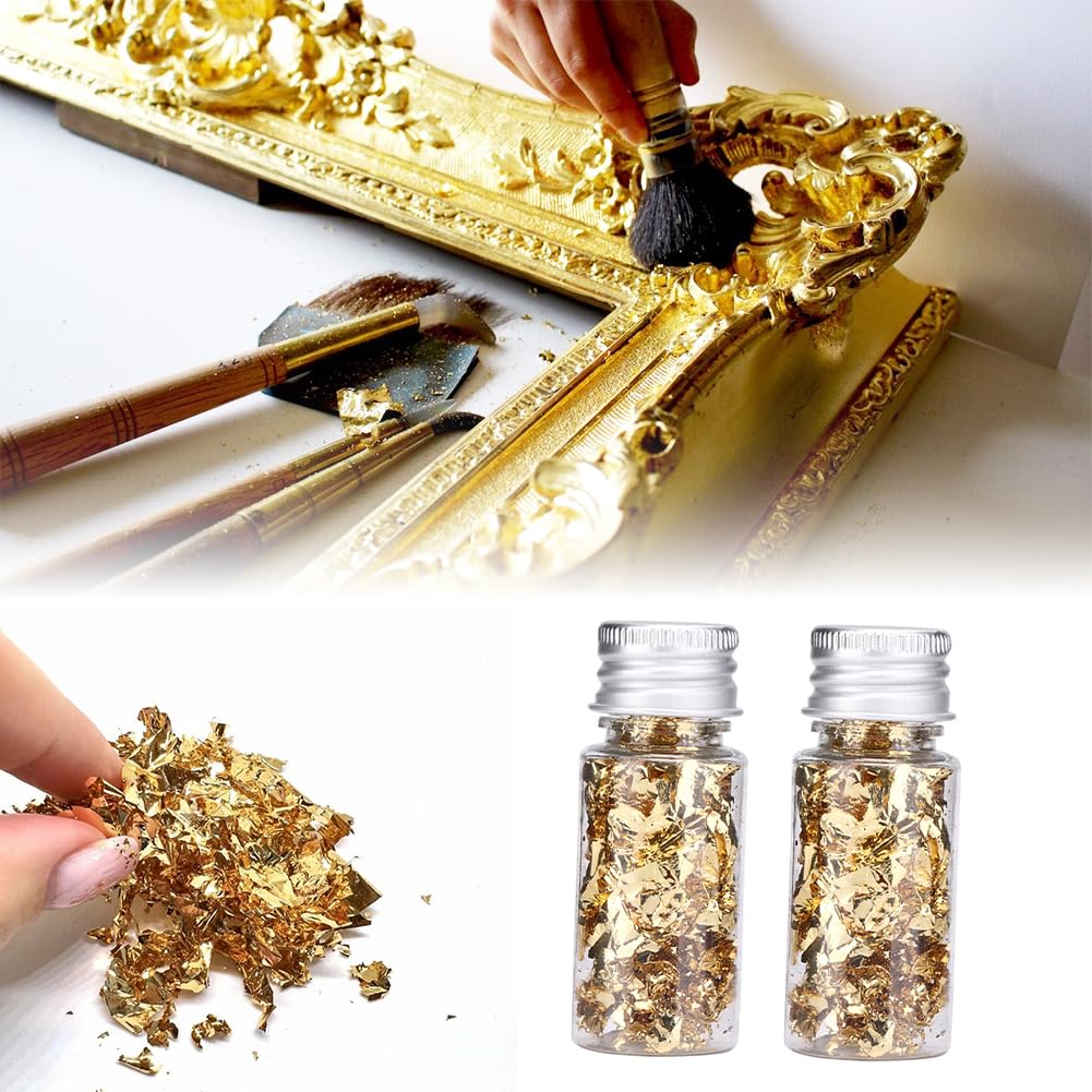 Lwuey Gold Leaf Cake Decoration Flakes, 4PCS, Gold Foil Paper, 5.50x2.20x2.20cm