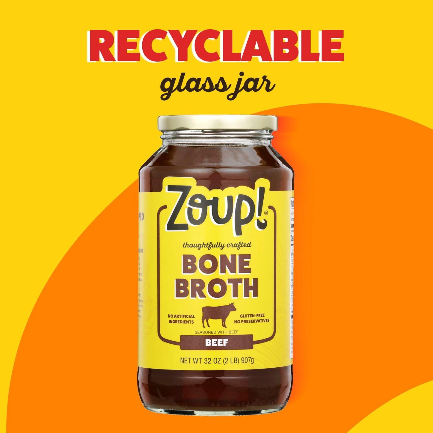 Beef Bone Broth By Zoup! Keto-Friendly, Gluten Free, Fat Free, Non-Gmo Clear Bone Broth - Great For Stock, Bouillon, Soup Base Or In Gravy - 6-Pack (32 Oz)