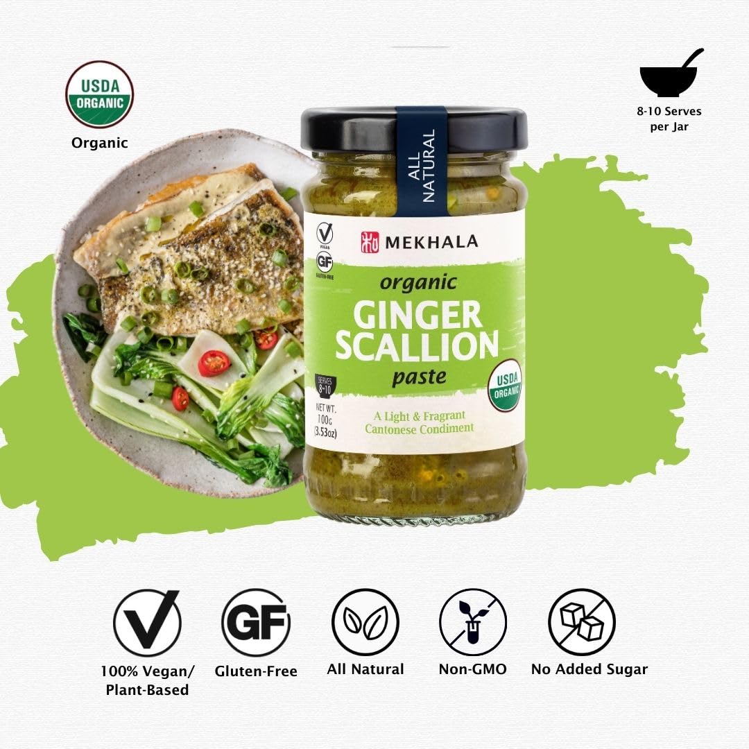 Mekhala Organic Gluten-Free Ginger Scallion Paste For Cooking| Asian Vegan Plant Based Sauce For Marinade, Stir Fry, Vegetables-