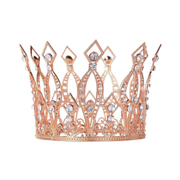 Crown Cake Topper Rhinestone Crystal Handmade Tiara Cake Decoration For Baby Shower Birthday Wedding Party Favors (Rose Gold)