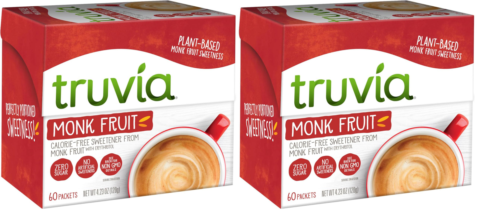 Truvia Calorie-Free Sweetener from the Monk Fruit Packets, 60 Count Monkfruit Box (Pack of 2)