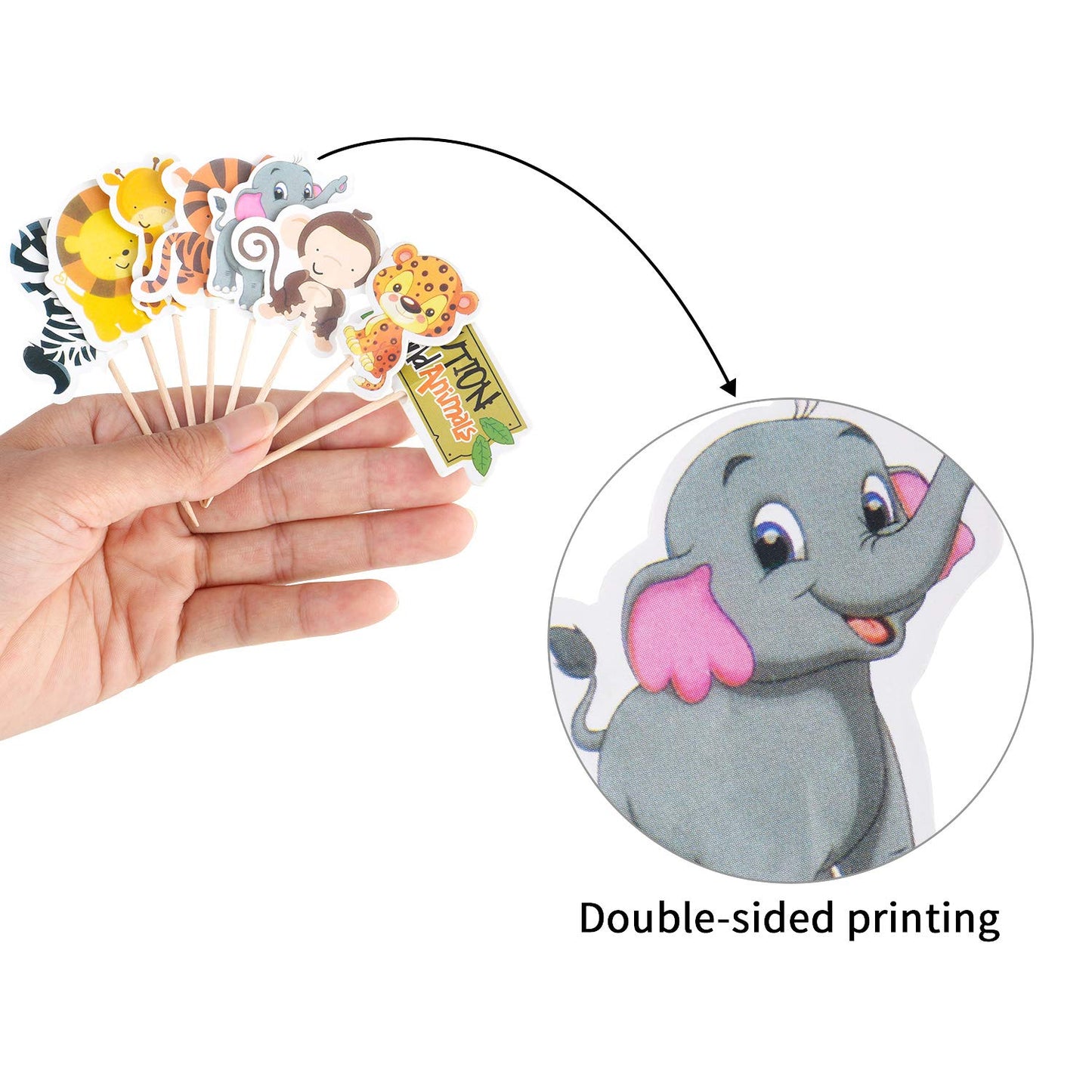 96 Pieces Safari Cupcake Toppers Jungle Animal Cupcake Picks Tiger Zebra Monkey Leopard Elephant Giraffe Lion Toothpicks Zoo The