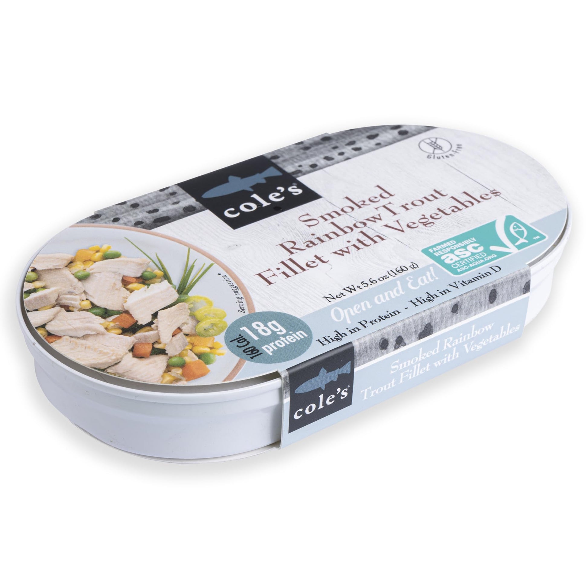 Coles Smoked Rainbow Trout Fillet with Vegetables, Ready to Eat Meal, 5.6 oz, 18g Protein, High in Vitamin D, Canned Fish