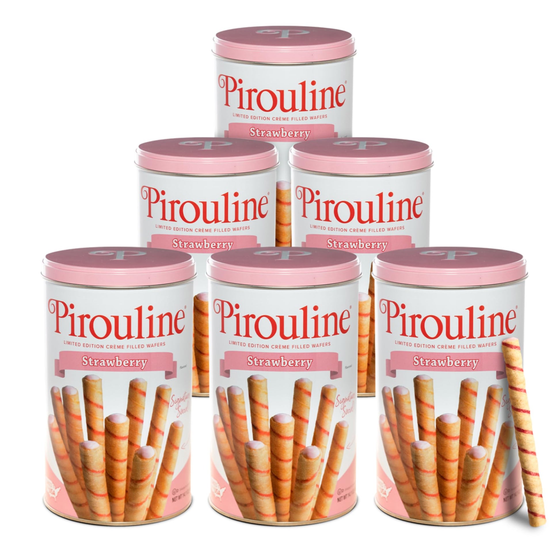 Pirouline Rolled Wafers – Strawberry – Rolled Wafer Sticks, Crème Filled Wafers, Rolled Cookies For Coffee, Tea, Ice Cream, Snacks, Parties, Gifts, And More – 14.1Oz Tin 6 Pack