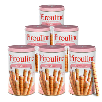 Pirouline Rolled Wafers – Strawberry – Rolled Wafer Sticks, Crème Filled Wafers, Rolled Cookies For Coffee, Tea, Ice Cream, Snacks, Parties, Gifts, And More – 14.1Oz Tin 6 Pack